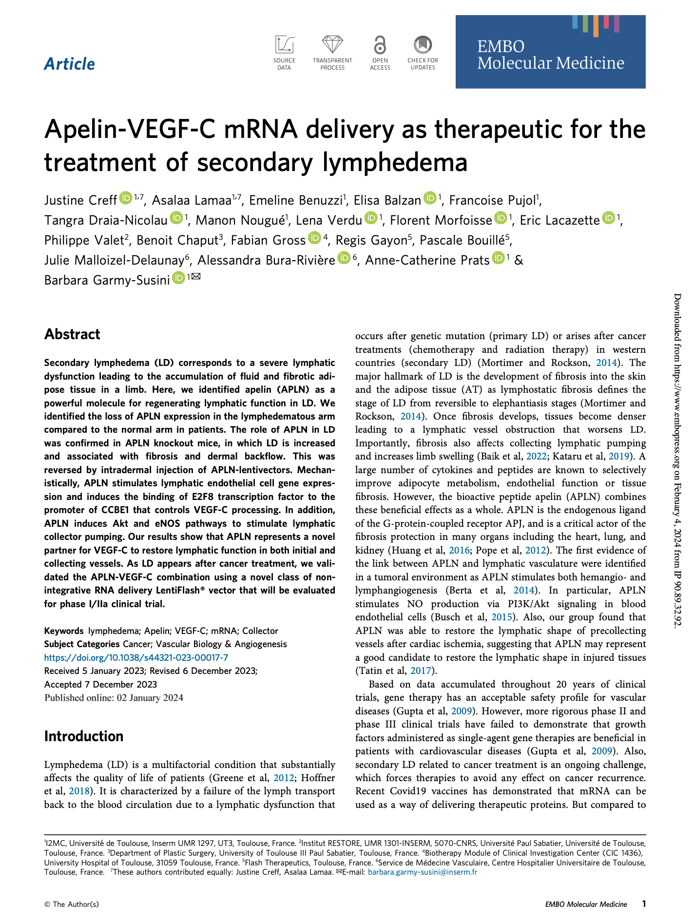 Apelin-VEGF-C mRNA